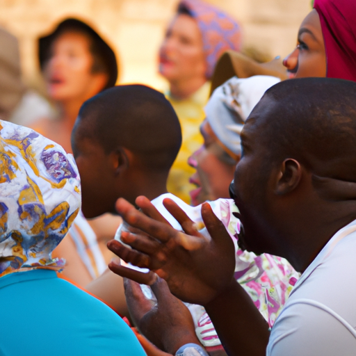 קבוצת אנשים מגוונת נהנית מאירוע תרבות בירושלים הממחיש את האחדות במגוון.
